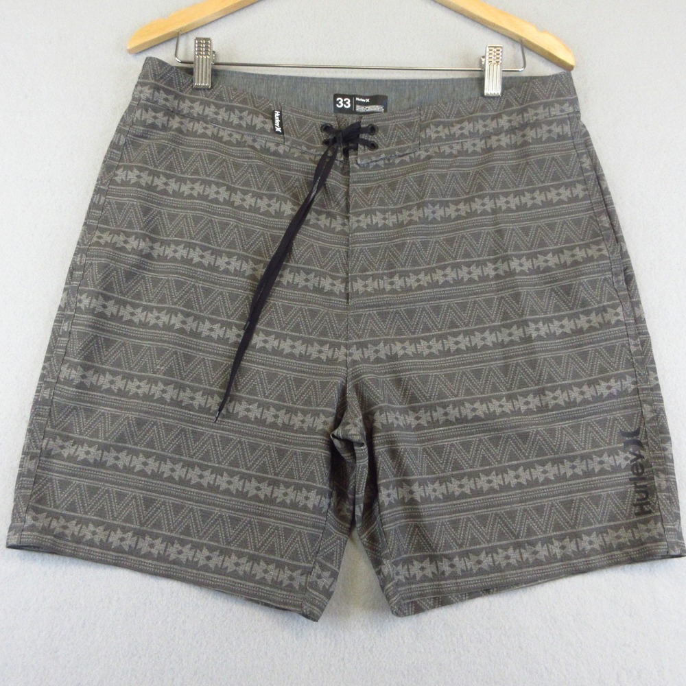 Hurley‎ Board Shorts Mens 33 Grey Phantom Aztec Geometric Stretch Surf Swim